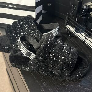UGG Black Sparkle Fuzzy Slides